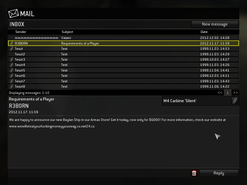 List of messages with inventory attachments
